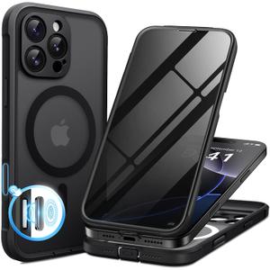 BERFY for iPhone 16 Pro Case, Compatible with MagSafe, Built-in Privacy Screen Protector, Camera Protection, Shockproof Full Body Phone Case 6.3", Translucent Black