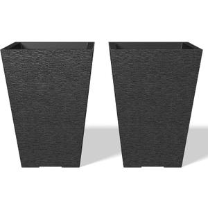 Kante 14 Inch Tall Planter Set of 2, Large Taper Planter for Outdoor Indoor Garden Patio Front Door (Black)