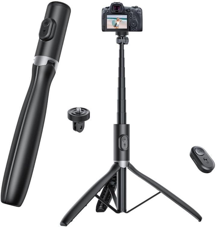 67.7" Camera Tripod with 1/4" Camera Mount & Light, NT99 Extendable Tripod Stand for Camera & GoPro Filming Vlogging, Travel Tripod Compatible with DSLR Camera (Black)