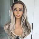 Highlight Blonde Lace Front Wig 13x4 Natural Straight Wave Synthetic Lace Wigs for Women Ash Platinum Blonde Balayage 150% Density Pre plucked Hairline Party Dairly Use Medium Length 20inches (Ash Blonde with Light Brown Lowlights)