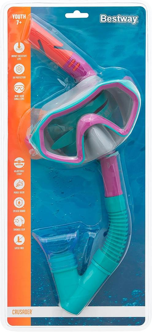 Bestway Snorkel Mask | Swimming Goggles for Kids, No Leaking, UV Protection and Adjustable Strap, Crusader