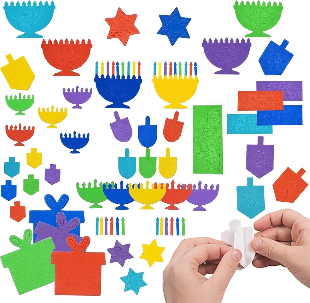 The Dreidel Company 1000-Pieces Hanukkah Foam Stickers Peel & Stick Chanuka Foam Menorah and Dreidel Shapes Self Adhesive Felt Shape for Kids Crafts Mini Arts