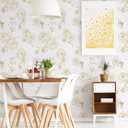 Safiyya 118"x17.3" Peel and Stick Wallpaper Gold and White Contact Paper Rose Floral Wallpaper Self Adhesive Removable Wallpaper for Bedroom Covering Vinyl Rolls