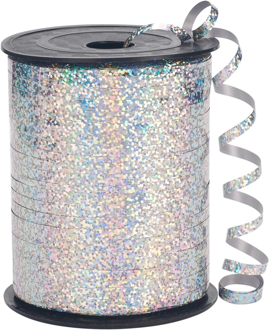 Silver Curling Ribbon, 500 Yards Shiny Metallic Thin Silver Ribbon for Balloon Strings, Gift Wrapping, Party, Festival, Celebratory