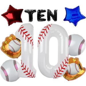 40 Inch Baseball Balloons Set 10th Birthday Party Decorations for Boys, Baseball Number 10 Balloon for Sports Theme Party Supplies