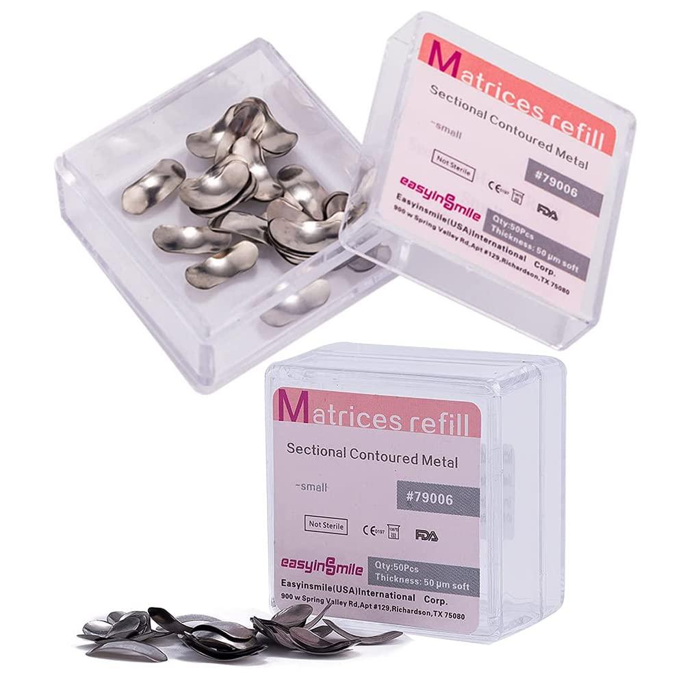SNAWOP Dental Matrix Bands 50m Tooth Interproximal Sectional Contoured Metal Matrices Refill 100PCS Soft Matrix System (Small)