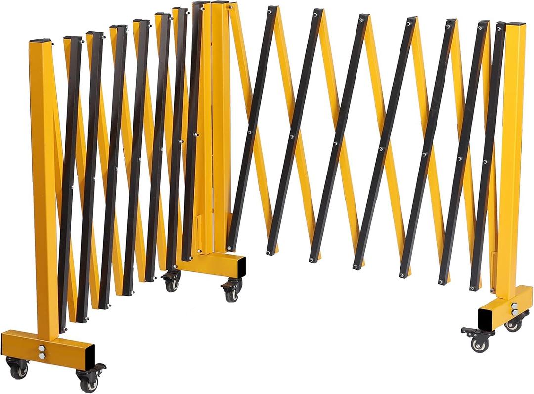 16FT Industrial Expandable Barricade Folding Security Gate with Wheels,Retractable Driveway Gate with Aluminum Fence and 270 Degrees Direction Adjustment(Yellow, 16FT)