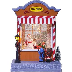 MerryPulse Christmas Snow Globes Musical Santa Snow Globe Lantern with Swirling Glitter, Lighted Snowglobe Music Box with 8 Songs for Christmas Decoration Gifts (TOY SHOP, Multicolor)