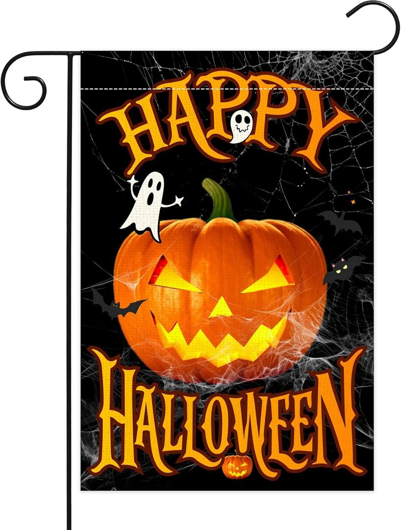 Halloween Ghost Pumpkin Garden Flag, 12X18 Inches Halloween Trick or Treat Yard Outside Home Decoration, Funny Outdoor Small Decor Double Sided