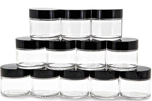 Vivaplex, 10, Clear, 2 oz, Round Glass Jars, with Inner Liners and black Lids