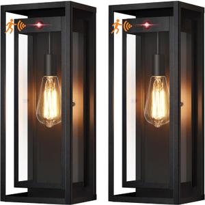 19" Motion Sensor Outdoor Wall Lights, 2 Pack Large Dusk to Dawn Outdoor Lights, 2 Lighting Modes Waterproof Anti-Rust Wall Sconces, Exterior Lighting Fixtures for Front Door, Porch, Garage