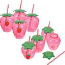 Ciieeo Strawberry Plastic Cups with Straws 8 Pcs Kids Drinking Cups for Summer Parties and Birthday Events 4.72X3.93X7.48In Fashionable Fruit Straw Cups