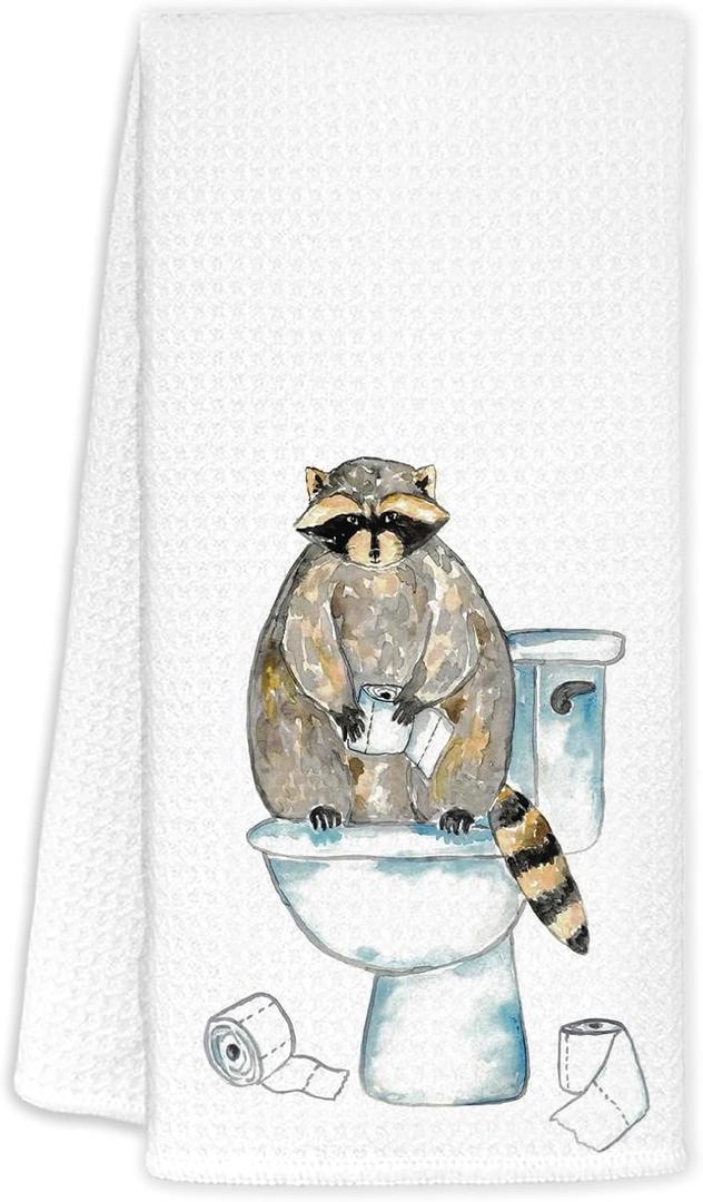 Funny Raccoon Hand Towels Decorative, Raccoon Bathroom Decor, Trash Panda Gifts for Women Decorative Hand Towels Drying Cloth for Kids Toddler Bath Room Washroom, 16x24 Inch
