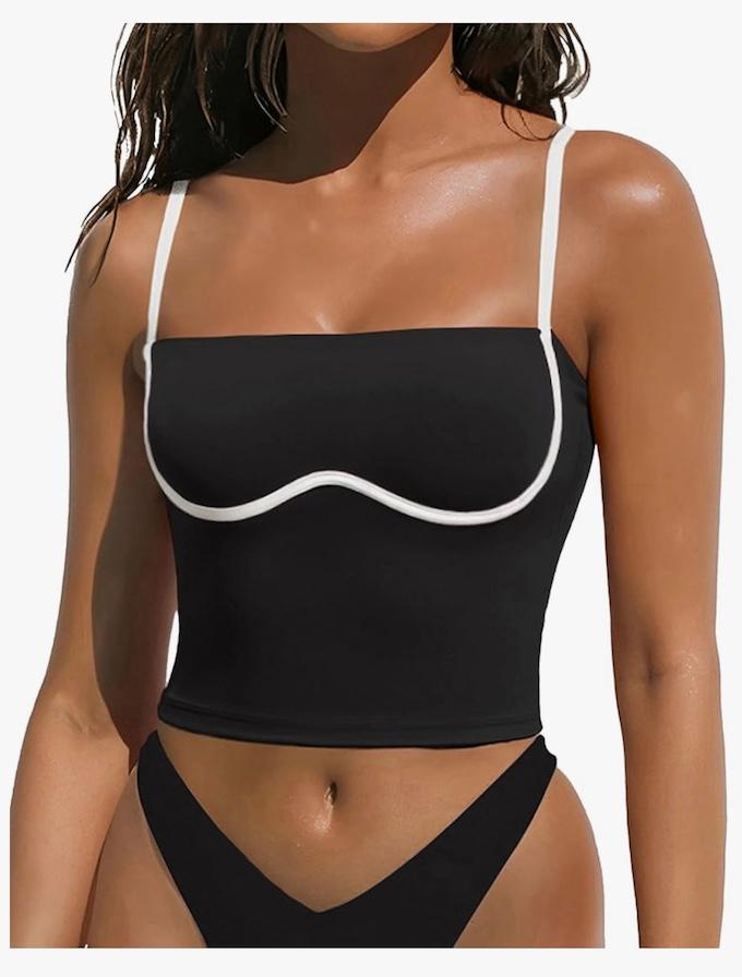 OMKAGI Womens Workout Tank Tops Adjustable Strap Longline Sports Bra Padded Sleeveless Top, Size -XS