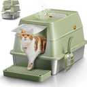 Stainless Steel Cat Litter Box with Lid, XL Large Enclosed High Sided Litter Box with Removable Lid, Carbon Filters -Odor Free, Easy Cleaning, Anti-Urine Leakage for Big Cats -Green