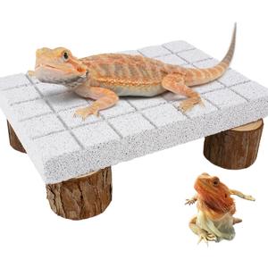 Bearded Dragon Shedding Rock, Bearded Dragon Pumice Stone Platform for Shedding, Calcium Stone with Wooden Pile, Reptiles Claw Grinding Block to Remove Dead Skin, Reptile Tank Care Accessories