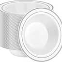 BESTSTAR 100 Pack Disposable Soup Bowls with Silver Rim, 12oz Premium Heavy Duty Plastic Dinner Bowls for Party, Wedding and Holiday