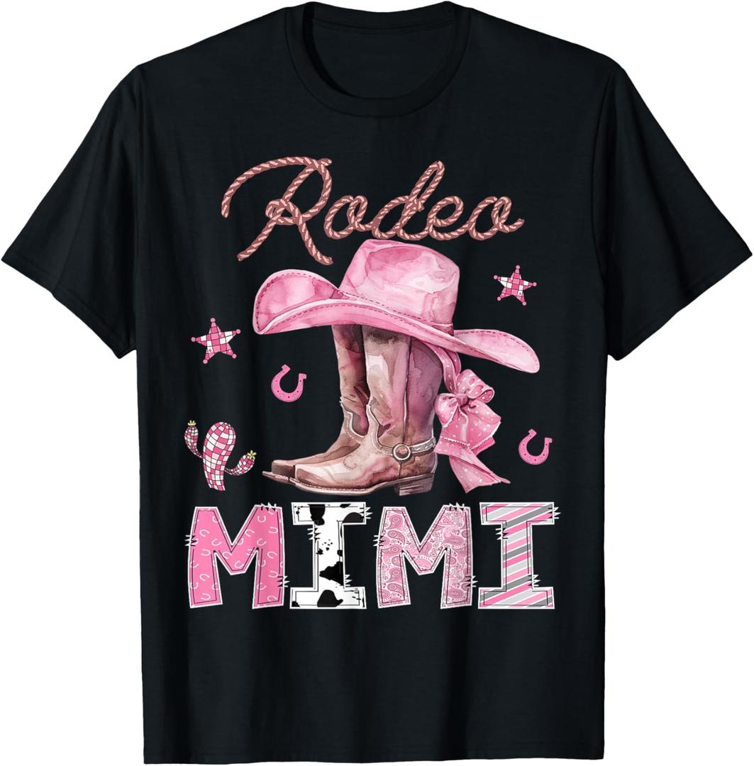 Rodeo Mimi Pink Boots Coquette CowGirl Birthday Party T-Shirt (Black, L)