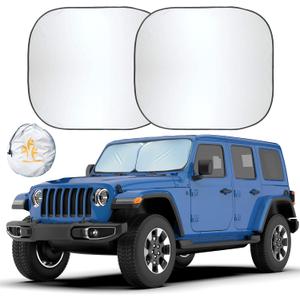 EcoNour 2-Piece Windshield Sun Shade for Jeep | Foldable Jeep Wrangler Sun Shade/Jeep Gladiator Sun Shade fit for Jeep Wrangler JL JLU 2018-2025 / Jeep Gladiator 2020-2025 | Keeps Car Interior Cooler (X-Small)