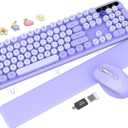 Wireless Keyboard and Mouse Combo - Cute Typewriter Keyboard with Detachable Wrist Rest, Retro Round Keycaps, Foldable Legs, 2.4GHz Full-Size Keyboard for PC, Laptop, Mac, Windows - Trueque (Purple)