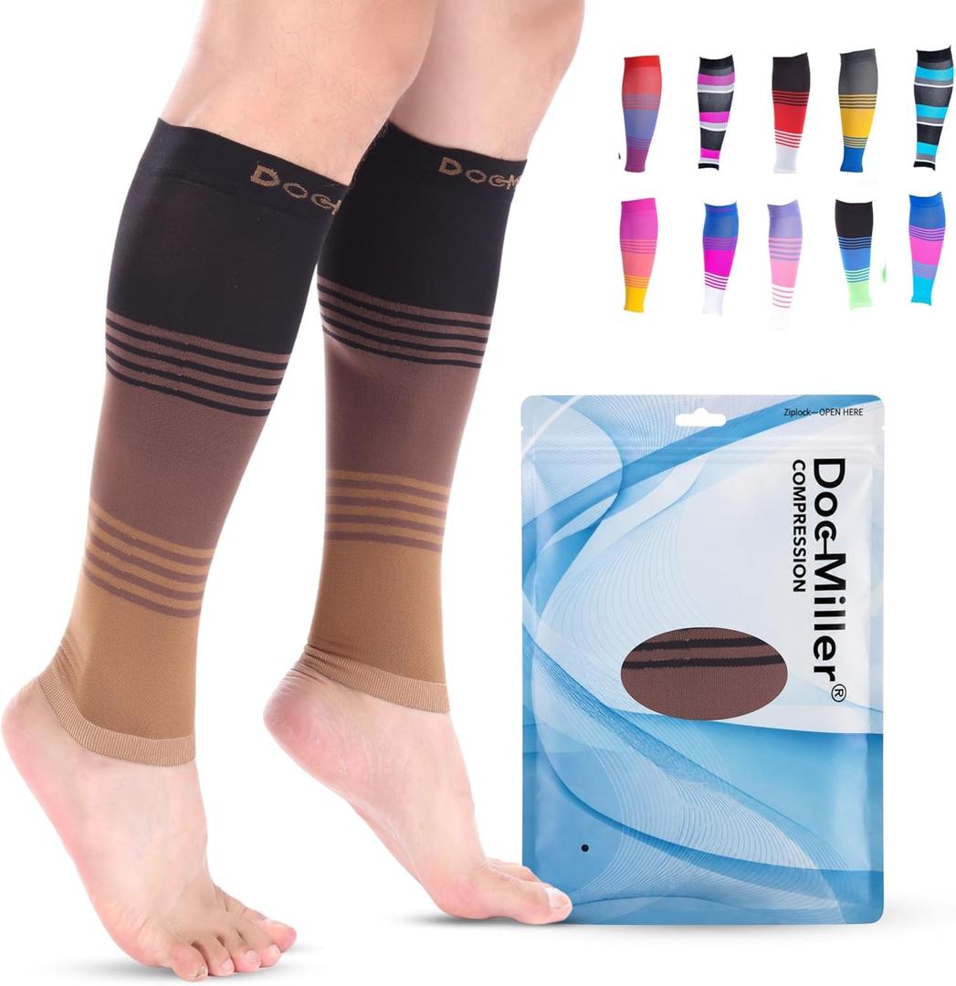 Doc Miller Calf Compression Sleeve for Men & Women 2030 mmHg Graduated Compression, Footless Compression Socks Alternative for Running, Shin Splints, Swelling, Varicose Veins Calf Support, 1 Pair