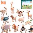 12PCS Bendable Wooden Animal Toys, Fun and Posable Animal Toys Figures for Early Education, Safari Wood Toy for Kids, Smooth Natural Wood, Wood Animal Learning Toy for Children (12 Pack Zoo)