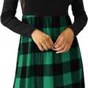 PRIMODA Women's Long Sleeve Empire Waist Buffalo Plaid Midi Swing Dress with Belt (X-Large)