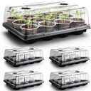 RooTrimmer 5 Pack 12 Cell Nursery Pot Trays with Adjustable Humidity Domes & 4 Inch Clear Pots 60 Pack, Sturdy Seed Starting Kit for Greenhouse Garden, Reusable Plant Growing Germination 5 Sets