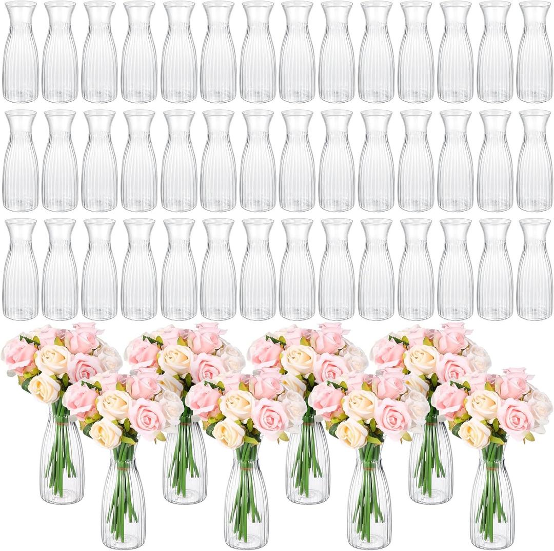 50 Pcs Plastic Bud Vases in Bulk Small Clear Flowers Vases for Centerpieces Wedding Decorations Home Banquet Formal Dinners Party Table Decor, 2.64 x 6.69 Inch