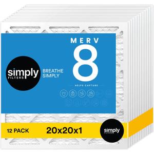 Simply 20x20x1 Air Filter, Merv 8, MPR 600, 12 Pack, Furnace Air Filter for HVAC (Actual Size: 19.75"x19.75"x0.75") DUST, Pet, & Allergy Control