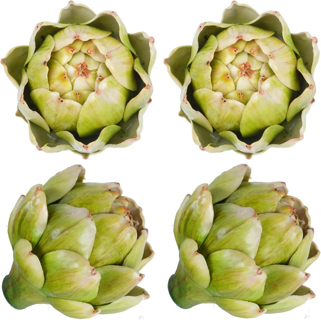 Notakia 4Pcs Green Large Faux Artichokes for Decoration Bowl Fillers Fake Fruit Artificial Artichokes that Look Real Realistic Fake Vegetable Decor for Home Kitchen Table Party Centerpiece