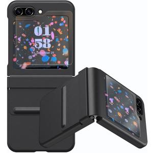 for Samsung Galaxy Z Flip 5 Case with Screen Protector & Hinge Protection, Soft Leather Touch Protective Cover, Anti-Scratch Non-Slip Shockproof Case for Z Flip 5 2023, Black