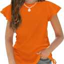 Arshiner Girls T Shirts Ruffle Short Sleeve Ruched Knot Side Tunic Blouse Summer Tee Tops (14, Orange)