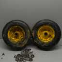 AR-PRO (2-Pack) 13x6.50-6 Flat Free Tire and Wheel, Replacement Solid Smooth Tires for Zero Turn Riding Lawn Mower Front Wheels, 5.5"-7.8" Centered Hub, 3/4" Bearings extra 5/8" & 1/2" Bushings (Yellow(Smooth Tread))