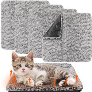 Drydiet 4 Pack Self Warming Cat Pads Self Heating Cat Mat Washable Homeless Dogs Thermal Pads Kennel Pad Reflects Body Heat Warm Crate Bed Mat for Indoor Outdoor Pet(Gray,12 x 12 Inch)