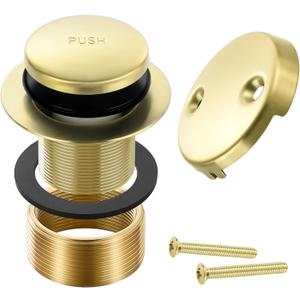 Gold Bathtub Drain Tip-Toe Tub Trim Set with Two-Hole Overflow Faceplate Bathroom Tub Drains Replacement Conversion Tub Drain Kit Assembly with Universal Fine & Coarse Thread