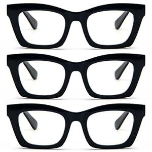 REAVEE 3 Pack Oprah Style Reading Glasses for Women Blue Light Blocking, Oversized Cute Square Computer Readers with Spring Hinge, Black 2.5