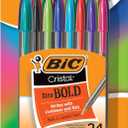 BIC Cristal Xtra Bold Ballpoint Pens, Bold Point (1.6mm) For Vivid And Dramatic Lines, Assorted Colors, 24-Count Pack, Perfect Ink Pens