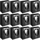 Sinmoe 24 Pieces 7 Inches Groomsmen Gift Bags Tuxedo Treat Bags Wedding Party Favor Black Tie Shirt Pattern Paper Present Wraps for Wedding Father's Birthday Anniversary Goodies Treats