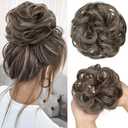 CJL HAIR Large Messy Bun Hair Piece Wavy Curly Scrunchies Synthetic Chignon Ponytail Hair Extensions Thick Updo Hairpieces for Women Pepper Brown