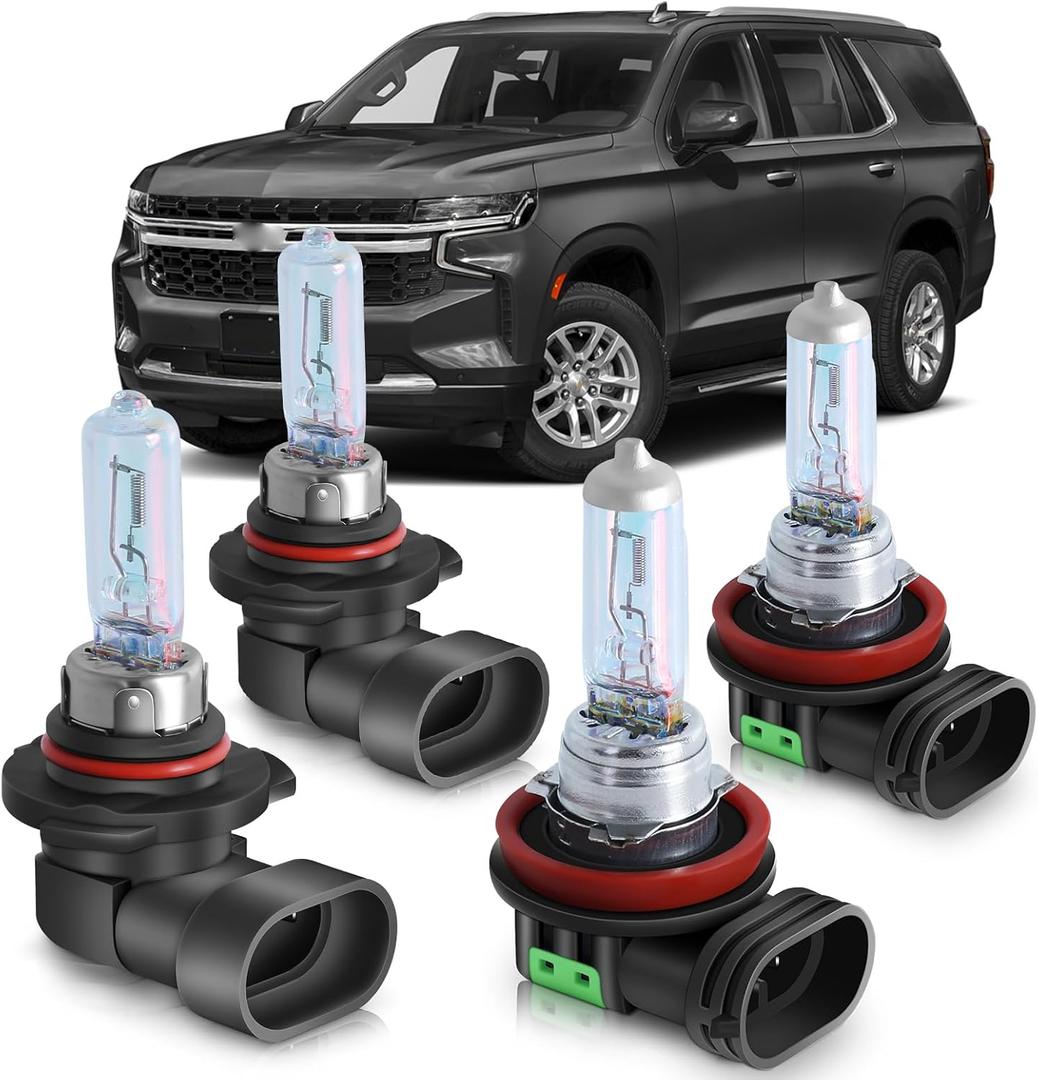 Fit for 2007-2022 Chevy Tahoe/Suburban High Performance Halogen Headlight Bulbs,9005 H11 High Low Beam Headlamp Replacement Bulbs Kit, Plug and Play,Pack of 4