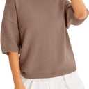 Cicy Bell Womens Short Sleeve Sweaters Oversized Crew Neck Knit Pullover Tops Summer Loose Fit Sweater (Large, Brown)