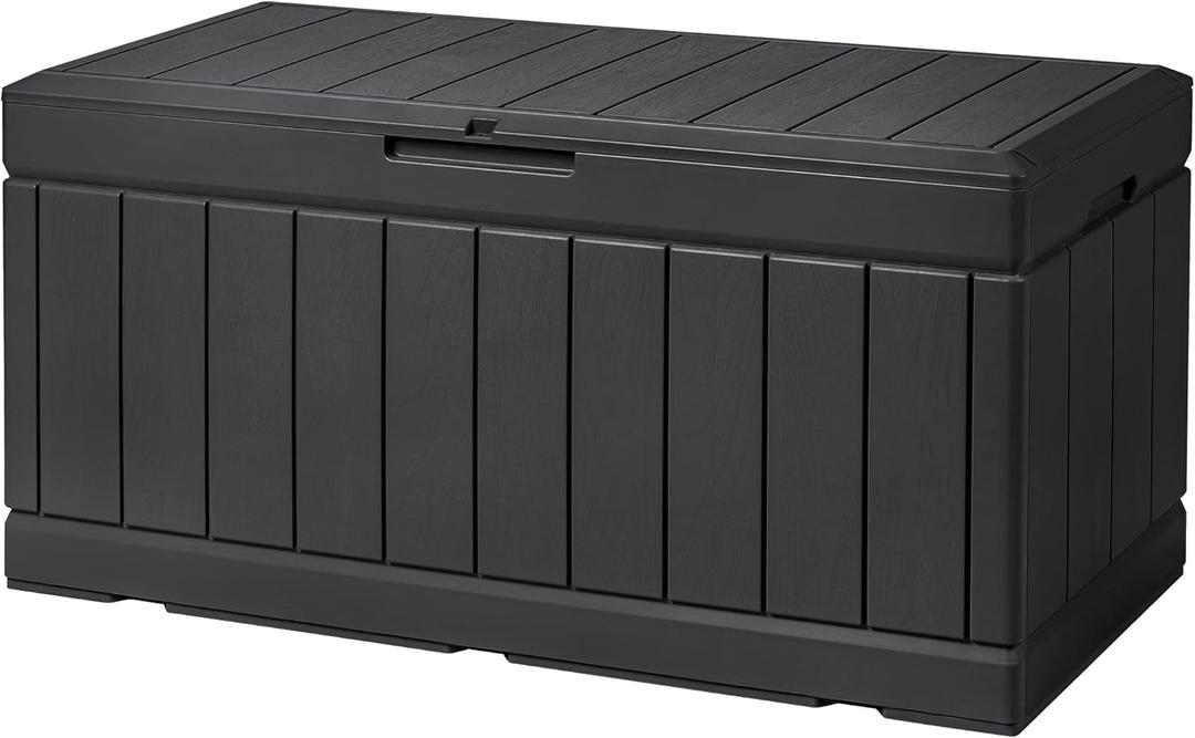 Devoko 85 Gallon Deck Box Lockable Resin Outdoor Storage Box waterproof Outdoor Container for Patio Furniture Cushions, Pillow (Black)