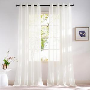 NICETOWN Sheer Curtains for Living Room 96 inches Long, Grommet Casual Style Airy & Breathable with Light Filtering Drapes for Bedroom/Living Room, W54 x L96, Natural, 2 Panels