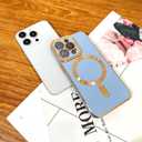 OOK Magnatic Case for iPhone 13 Pro Case [Compatible with MagSafe] Full Camera Lens Protector Gold Electroplate Edge Soft TPU Shockproof Protective Phone Case for Women Men 6.1 Inch - Light Blue