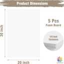 Mat Board Center 20x30 White Foam Boards Pack of 5, 1/8" Thick