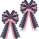 Unittype 2 Pcs Patriotic Bow Red White Blue Wreath 4th of July Star Burlap American Flag Bow for Indoor Outdoor Tree Topper Independence Day Memorial Day Party Decoration