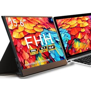 FHH Portable Monitor for Laptop, Metal 15.6'' FHD1080P Laptop Screen Extender Dual Monitor HDMI USB C- Plug & Play Cover Speaker Laptop Monitor Extender for Windows, Mac, Phone, Switch, PS4/5 (C1-BLACK-15.6IN)