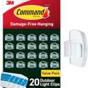 Command Outdoor Light Clips, 20 Clear Clips and 24 Command Strips, Damage-Free Hanging Outdoor Light Clips with Weather Resistant Strips, Wall Clip for Hanging Outdoor Lights and Cable Management