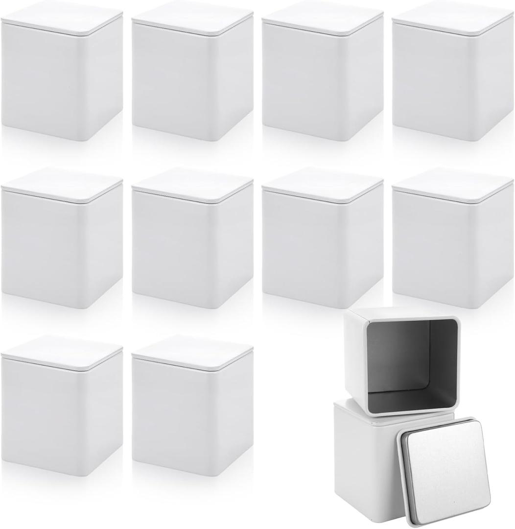 WOPPLXY 12 Pack Square White Metal Tins, Small Tea Tin Canisters, 3 Oz Loose Leaf Tea Storage Containers with Airtight Lids, Square Tea Containers for Loose Tea, Herbs, Coffee, Cube Sugar
